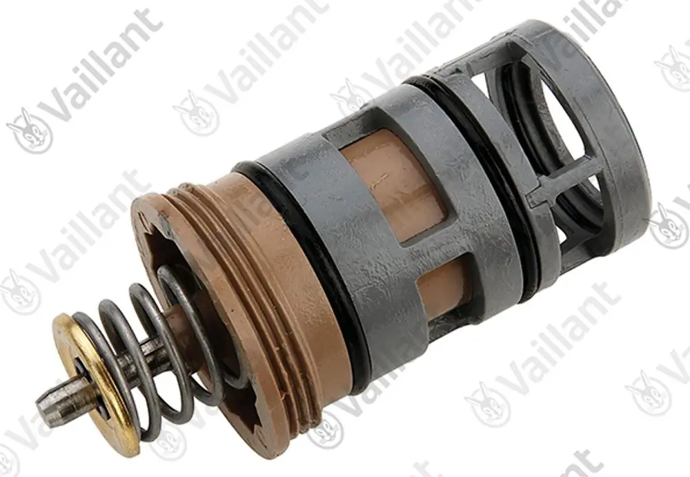 Vaillant-Komponente mit Spiralfeder, zylindrischer Form und verschiedenen Materialien, wahrscheinlich Teil eines Heizsystems.